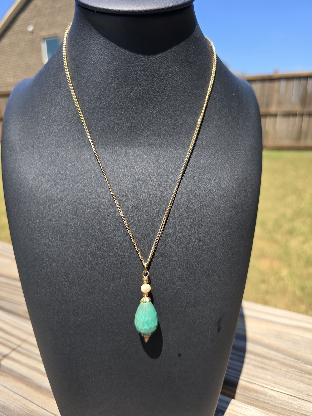 Margo Morrison Designer Faceted Green Teardrop Pendant Necklace